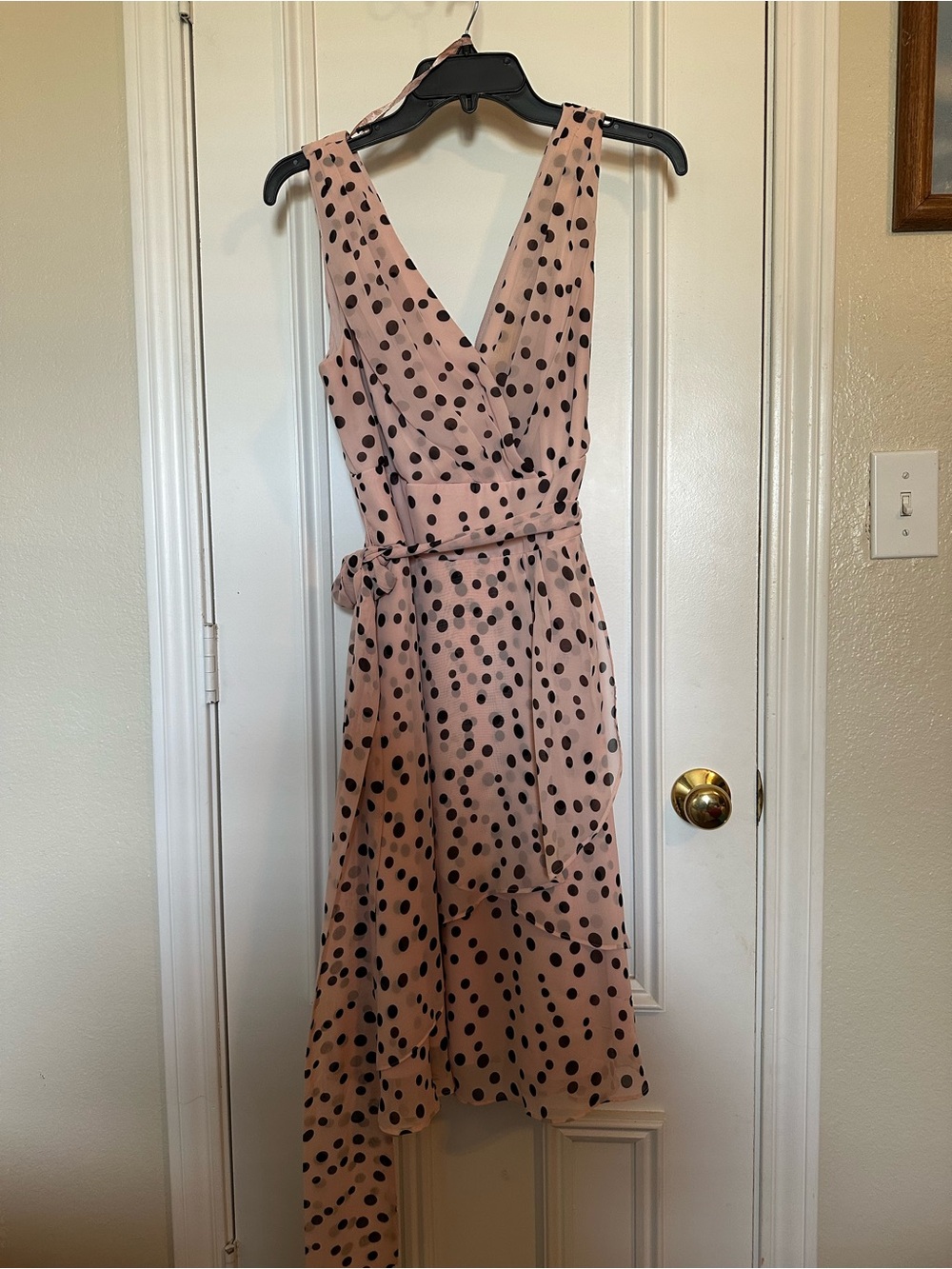 S.L. Fashions Blush Pink & Black Polka Dot High-Low Wrap Dress